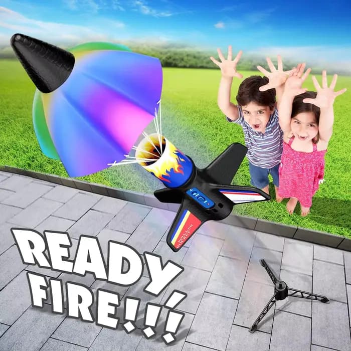 Lanceur de fusée pour enfants, jouet de fusée à Air motorisé à lancement automatique, fusées avec terre de Parachute, 200 pieds de vol, jouets d'extérieur