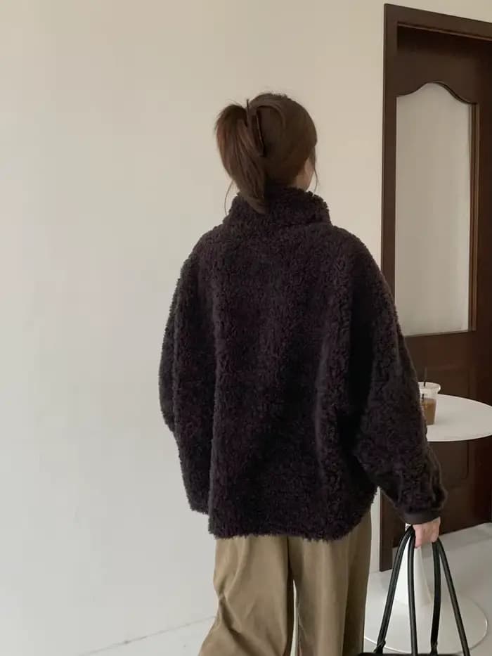 Manteau en laine d'agneau 2025 automne et hiver ample décontracté Plus manteau Mao Mao rembourré en velours pour femmes