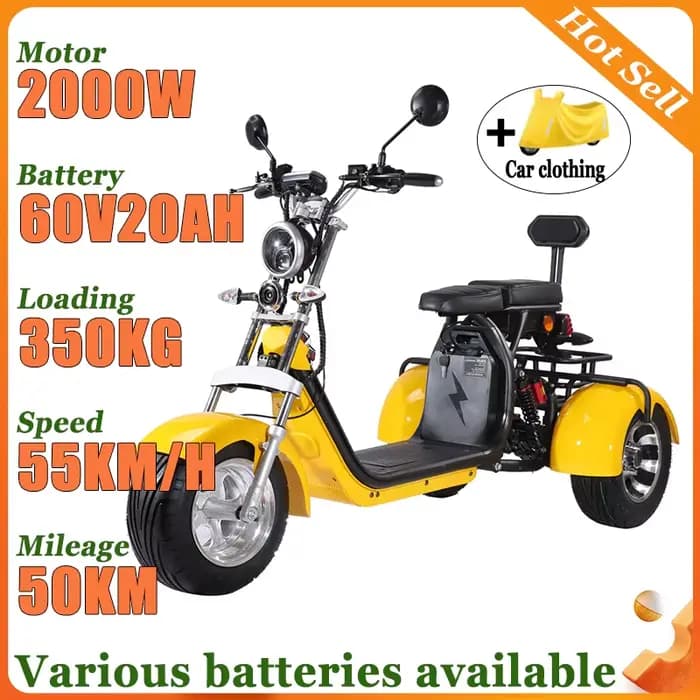 Nouvelle vente chaude 2000W60V20AH cee voiture électrique moto à trois roues adultes déplacements sièges confortables