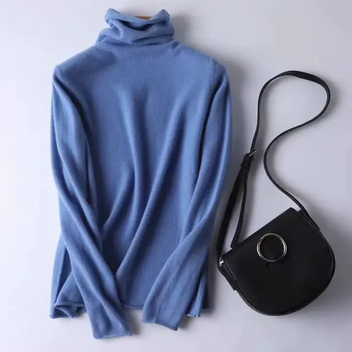 Pull en laine mérinos 100% à col montant pour femme, manches longues, coupe ample, couleur unie, basique, tricoté, automne-hiver