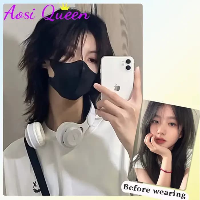 AOSI-Perruque courte queue de loup pour femme, cheveux japonais, belle tête de Liban et unisexe, naturel, tête de samouraï à moitié attachée, équipement de sauna unisexe