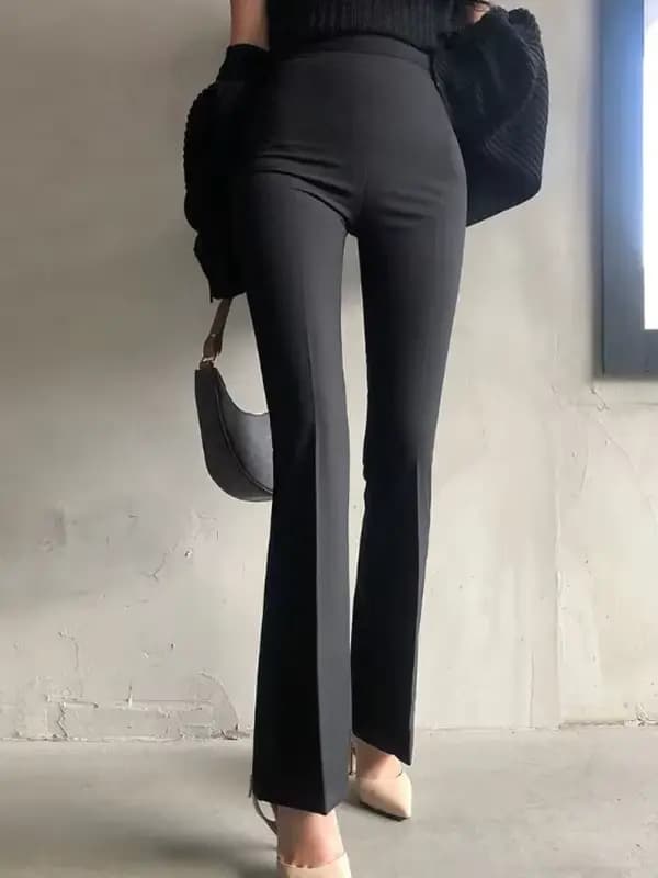 Pantalon décontracté évasé taille haute confortable et tendance pour femme, style trajet quotidien, en mélange polyester, viscose et élasthanne