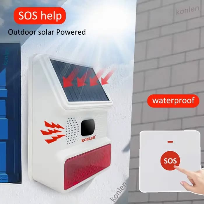 SOS aide bouton d'appel solaire alarme d'urgence sirène extérieure panique crise survie auto-défense personnes âgées