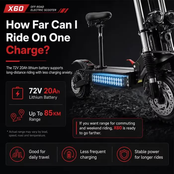 Scooter électrique pour adultes, vitesse maximale 85-90 km/h, 30 Ah, moteurs puissants 6000 W, pneus tout-terrain 11 pouces, e-scooter
