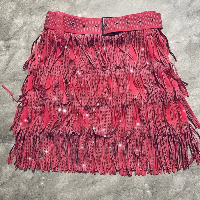 Femmes jupe mode 2025 nouveau automne taille haute ceinture multicouche courte lourde forage strass jupe à franges avec gâteau une ligne