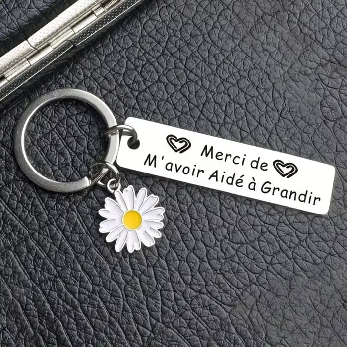 Porte-clés de gratitude avec breloques marguerite et abeille, gravé "Merci de m'avoir aidé à grandir", en acier inoxydable, cadeau de remerciement pour les enseignants