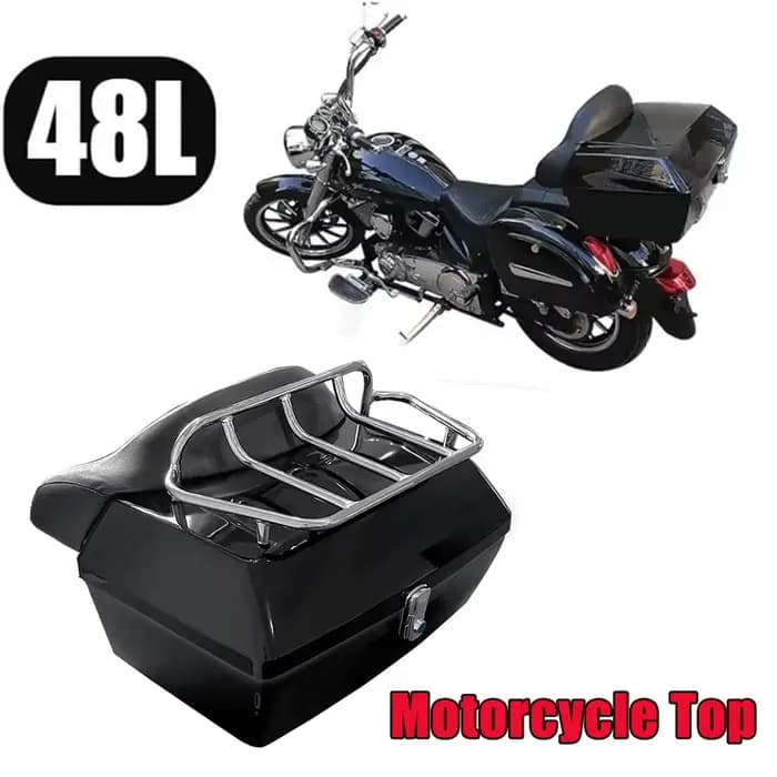 Top Case Moto ABS 48L, Boîte Arrière pour Scooter Électrique avec Porte-Bagages, Peut Contenir Deux Casques Intégraux, Dossier Souple