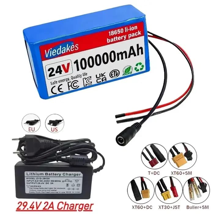 🌍 Batterie lithium haute capacité 24V 100Ah pour fauteuils roulants 🏅 Pack rechargeable 7S3P 18650 100000mAh 🔥 avec