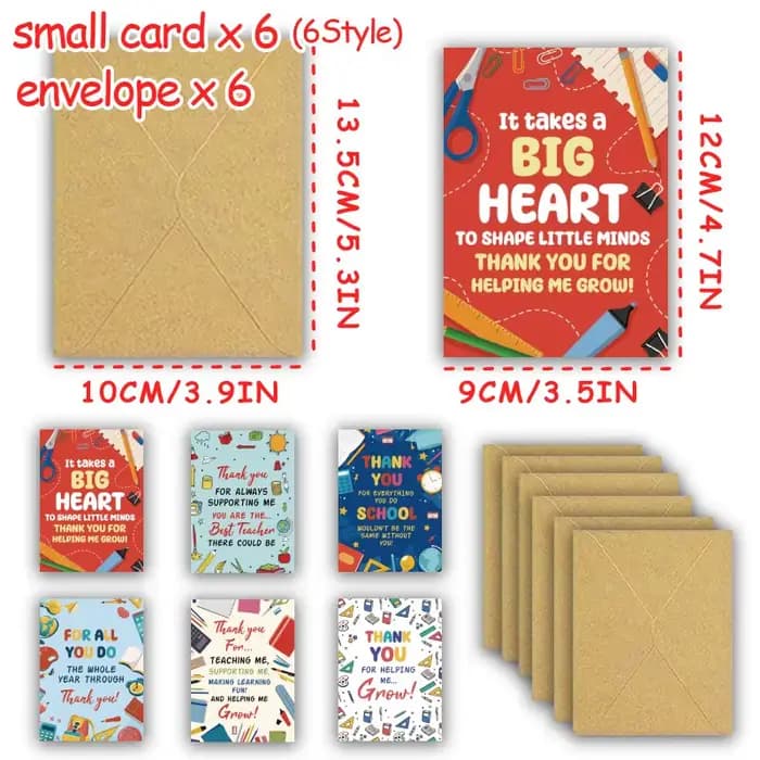 6 cartes de remerciement pour enseignants, le meilleur enseignant de tous les temps, merci de m'avoir aidé à grandir, cartes de remerciement pour la famille ou les amis