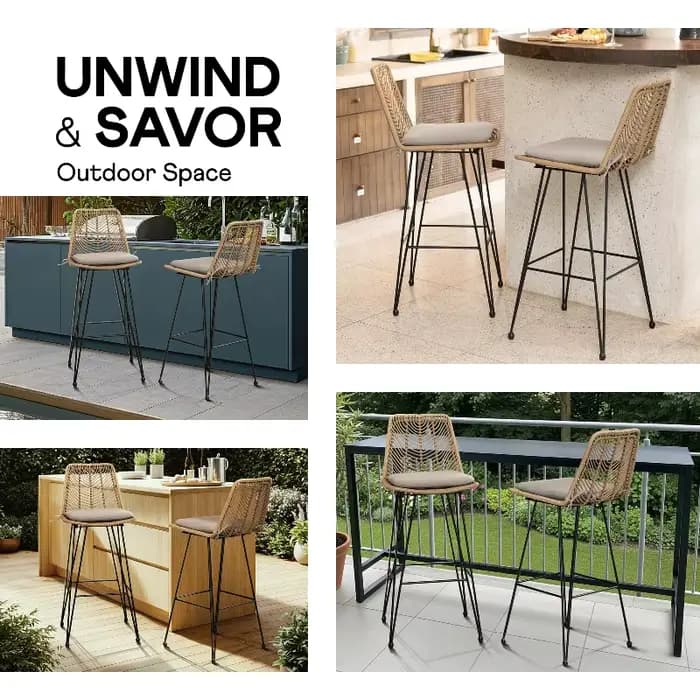 Tabouret de bar haut scandinave en rotin tressé, chaise de comptoir pour extérieur et intérieur, siège de loisirs pour balcon, réception, café, restaurant, mobilier