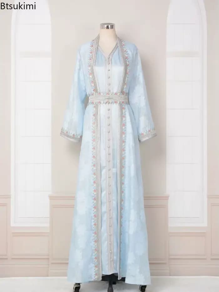 Robe de fête musulmane pour l'Aïd 2026, Abaya ouverte pour femmes avec robe intérieure, ensemble 2 pièces, Jalabiya, Robe élégante du Ramadan, Caftan, Costume ethnique