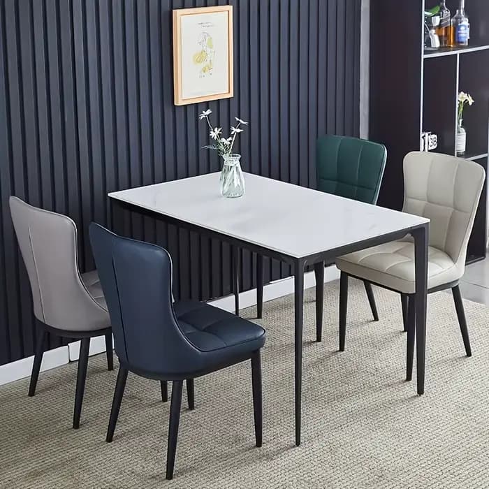 Chaise de salle à manger moderne avec coussin doux et pieds en métal – Chaise simple de bureau élégante pour dortoir, disponible en vert/bleu/noir