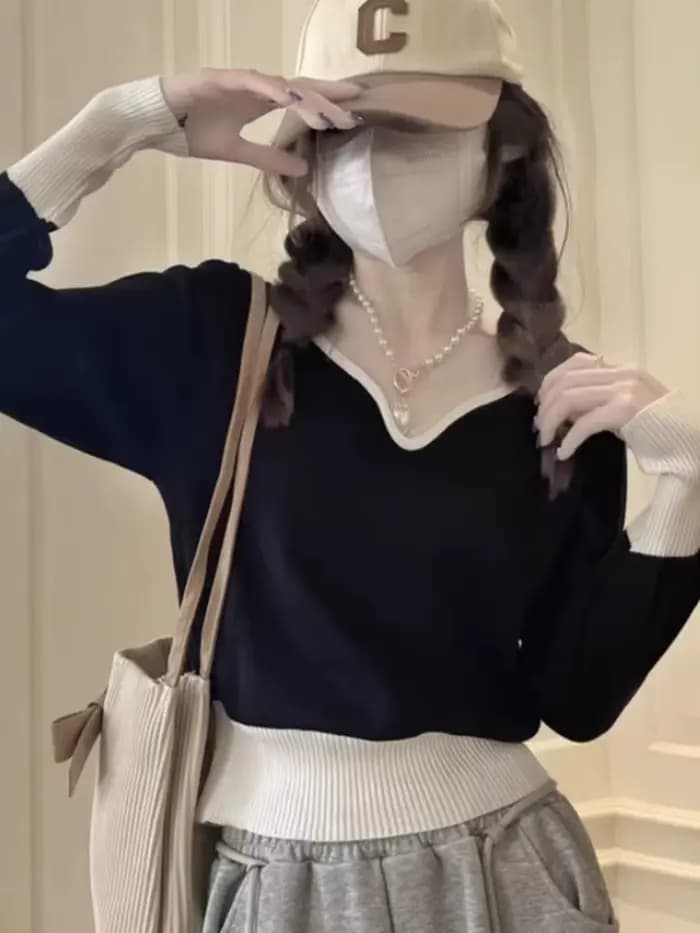 Pull à col en v pour femmes, nouvelle chemise de Base printemps et automne, haut court Unique et polyvalent, 2025
