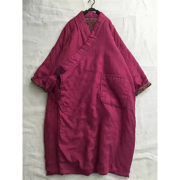Manteau Long en lin et coton pour femmes, ample, Vintage, littéraire, Cardigans épais, manches longues, col en v, vêtements d'extérieur, veste chinoise