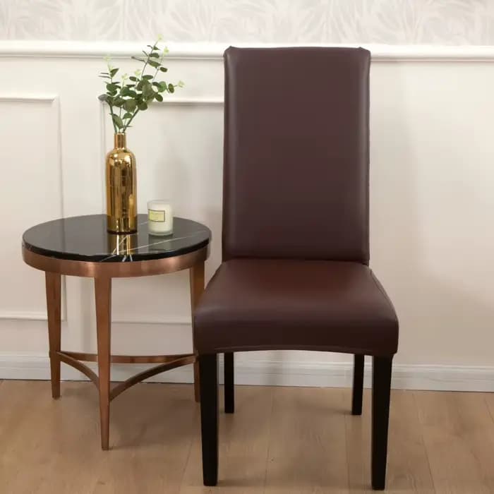 Housses de chaise de salle à manger, housse de protection de chaise de salle à manger extensible imperméable et résistante à l'huile en cuir Pu solide