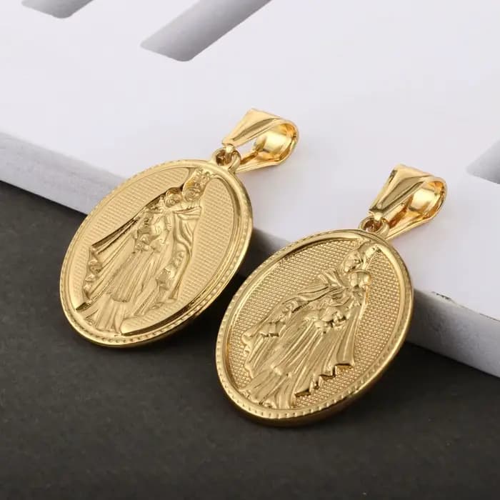 Vierge Del Carmen médaille catholique Notre-Dame du Mont Carmel ovale pendentif en acier inoxydable amulette pour accessoires de bijoux à bricoler soi-même