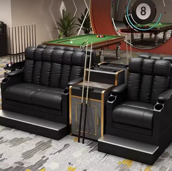 Fauteuils de billard exclusifs dans la salle de jeux, chaises de repos pour la salle de jeux, chaises de salle de jeux haut de gamme pour entreprises.