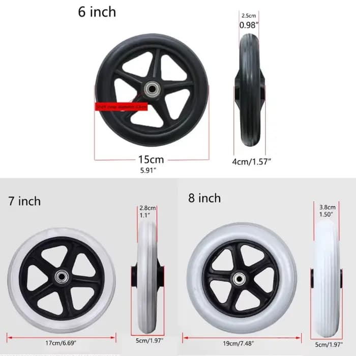 2 pièces 6/7/8 pouces fauteuil roulant robuste roues avant roulettes lisse Flexible solide pneu roue