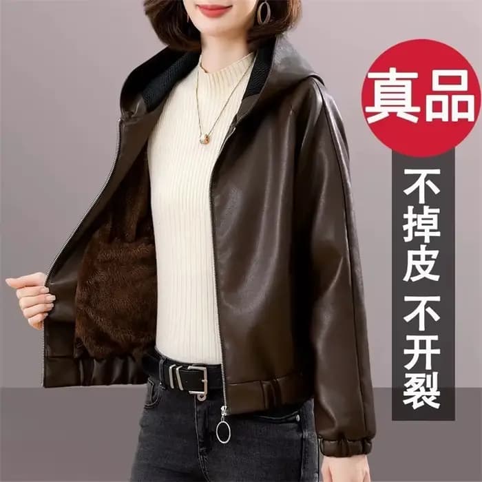 Velours PU cuir manteau femme 2025 nouvelle veste de fourrure automne hiver à capuche vêtements d'extérieur amples mince court en cuir vestes dames Outcoat