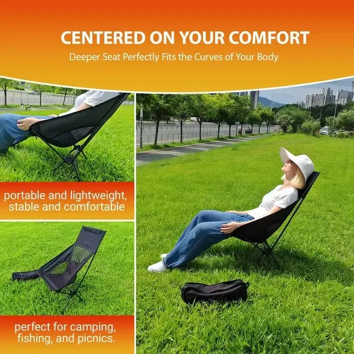 Chaise de camping à dossier haut, chaise pliante ultra-légère et compacte pour adultes avec sac de transport, installation rapide pour l'extérieur