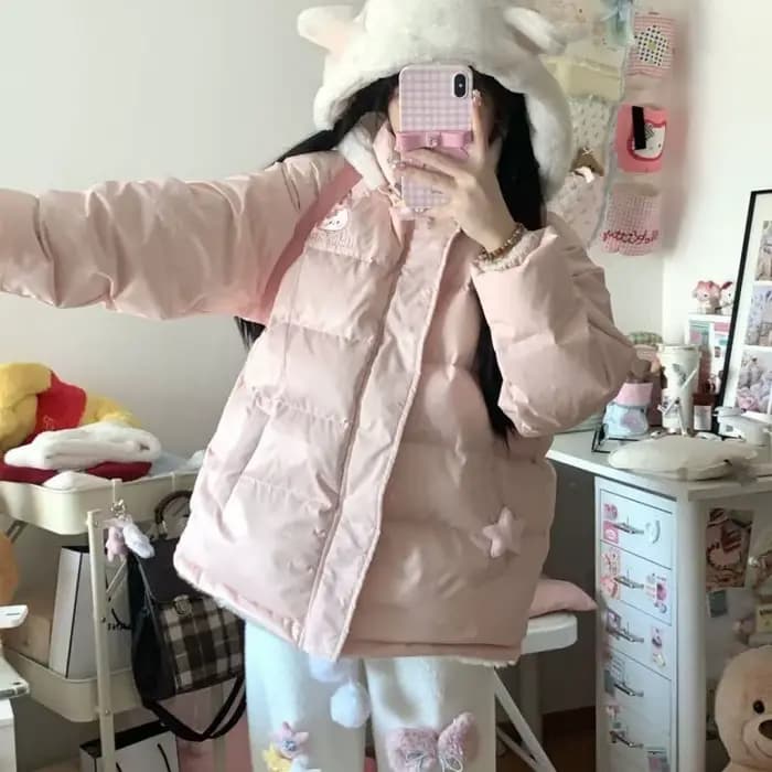 Sanrioed Cinnamoroll Veste rembourrée Kawaii Hello Kittys Femmes Manteau en coton double face Plus Hauts brodés en velours Cadeau de Noël