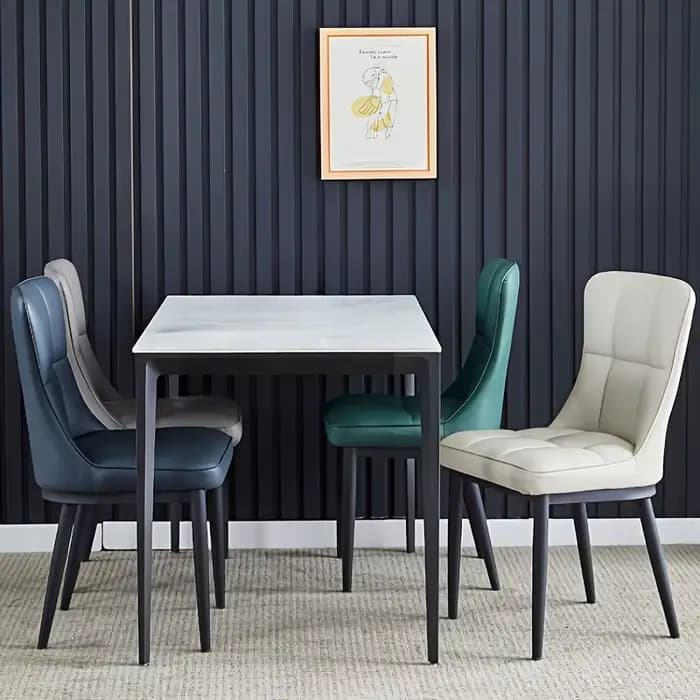 Chaise de salle à manger moderne avec coussin doux et pieds en métal – Chaise simple de bureau élégante pour dortoir, disponible en vert/bleu/noir