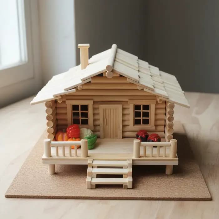Modèle de construction 3D en bois, kit de maison en bambou DIY, jeu de construction artisanal, maison confortable, modèle de cabane en rondins miniature pour enfants et adultes, cadeau