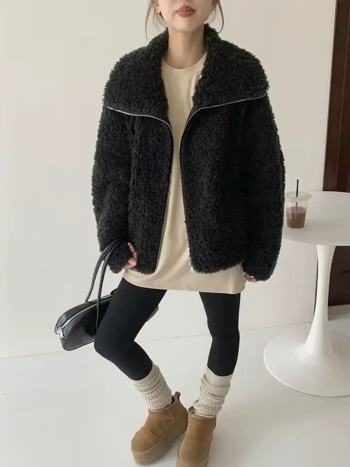 Manteau en laine d'agneau 2025 automne et hiver ample décontracté Plus manteau Mao Mao rembourré en velours pour femmes
