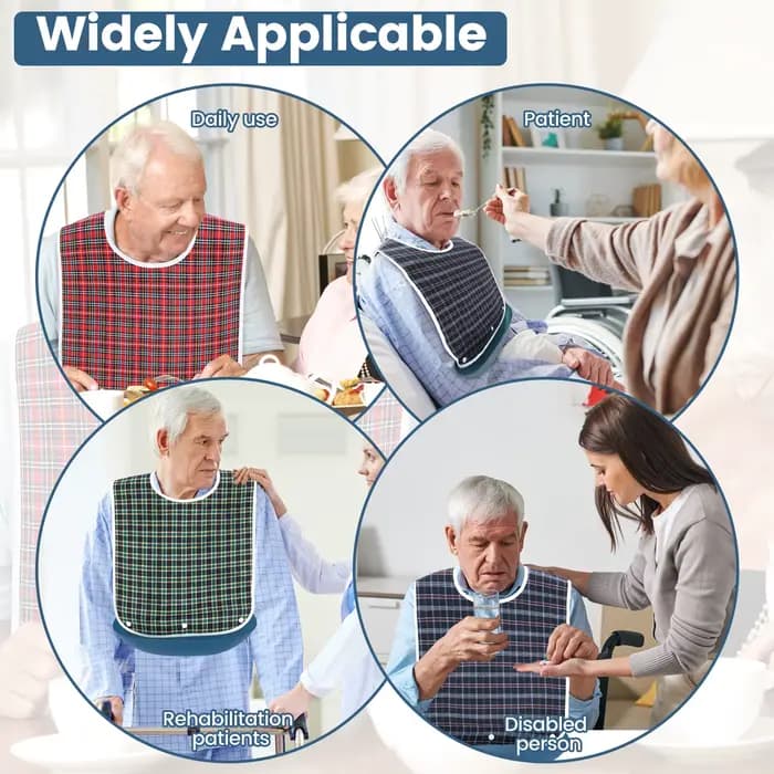 Lot de 3 bavoirs de repas pour adultes à motif quadrillé