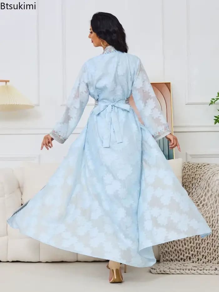 Robe de fête musulmane pour l'Aïd 2026, Abaya ouverte pour femmes avec robe intérieure, ensemble 2 pièces, Jalabiya, Robe élégante du Ramadan, Caftan, Costume ethnique