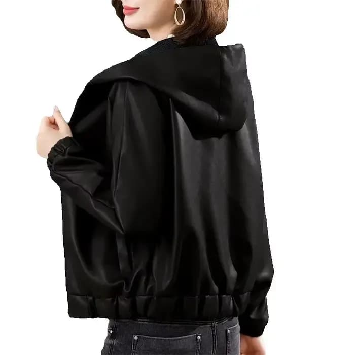 Velours PU cuir manteau femme 2025 nouvelle veste de fourrure automne hiver à capuche vêtements d'extérieur amples mince court en cuir vestes dames Outcoat