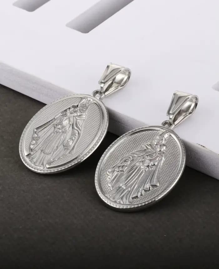 Vierge Del Carmen médaille catholique Notre-Dame du Mont Carmel ovale pendentif en acier inoxydable amulette pour accessoires de bijoux à bricoler soi-même