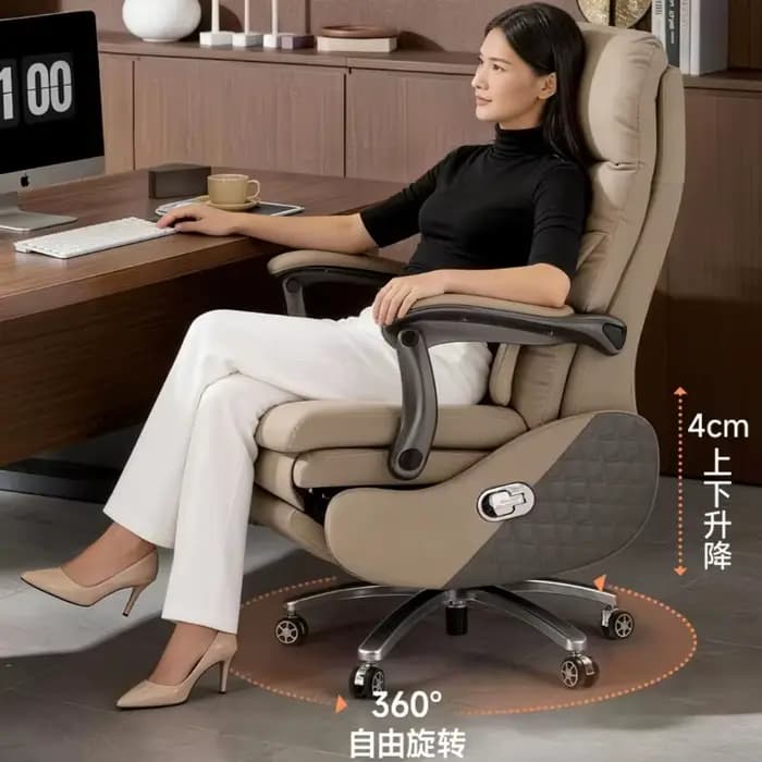 Fauteuil de bureau exécutif multifonctionnel en cuir motorisé de luxe avec repose-pieds rétractable et pivotant