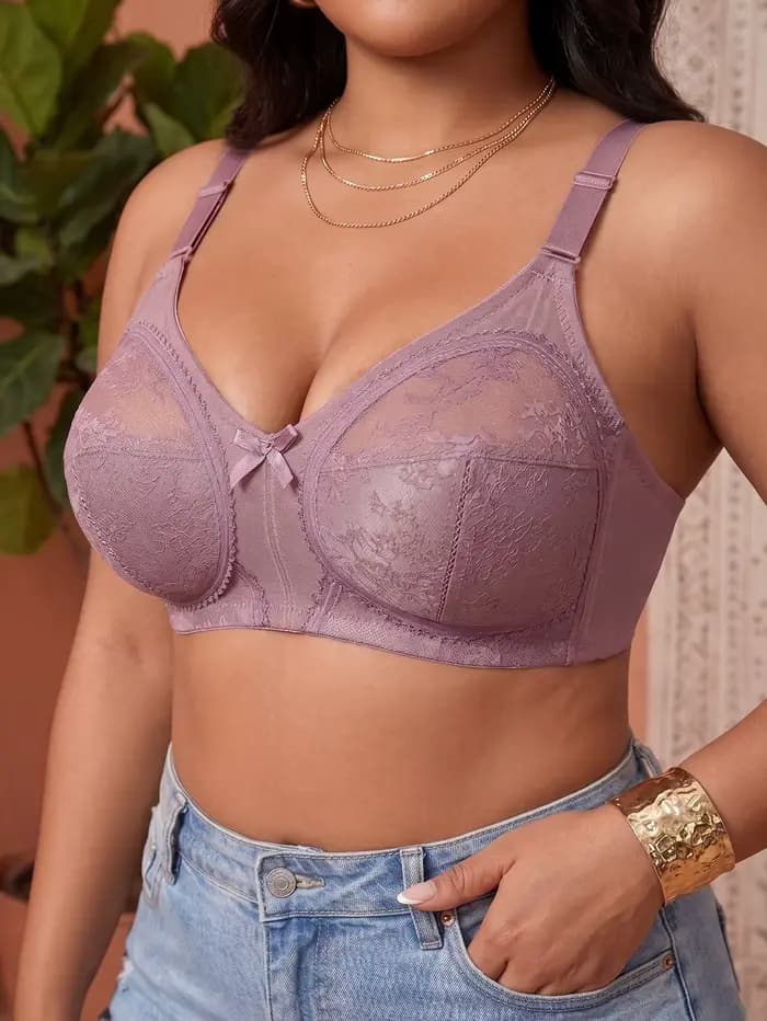 Soutien-gorge Grande Taille Femme Couvrant Entièrement, Dentelle Florale Transparente Anti-Affaissement, Confortable Sans Armature et Sans Doublure pour Poitrine Généreuse