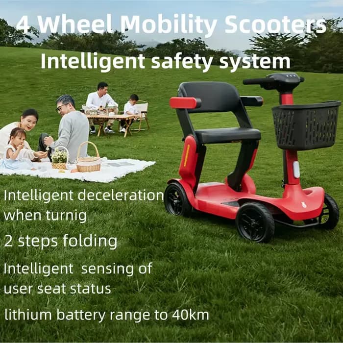 Trottinette électrique intelligente pliante légère handicap 4 roues avec panier 40KM 250W Mini Scooter de mobilité pliable pour personnes âgées