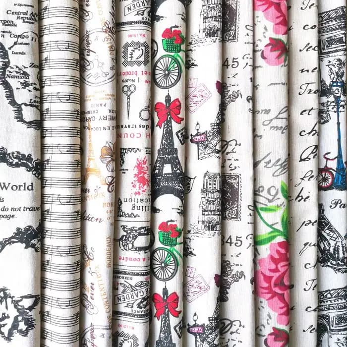 45x150CM Vintage rétro élégant Paris tour Eiffel drapeau imprimé tissu coton lin artisanat tissu bricolage décor nappe Textile