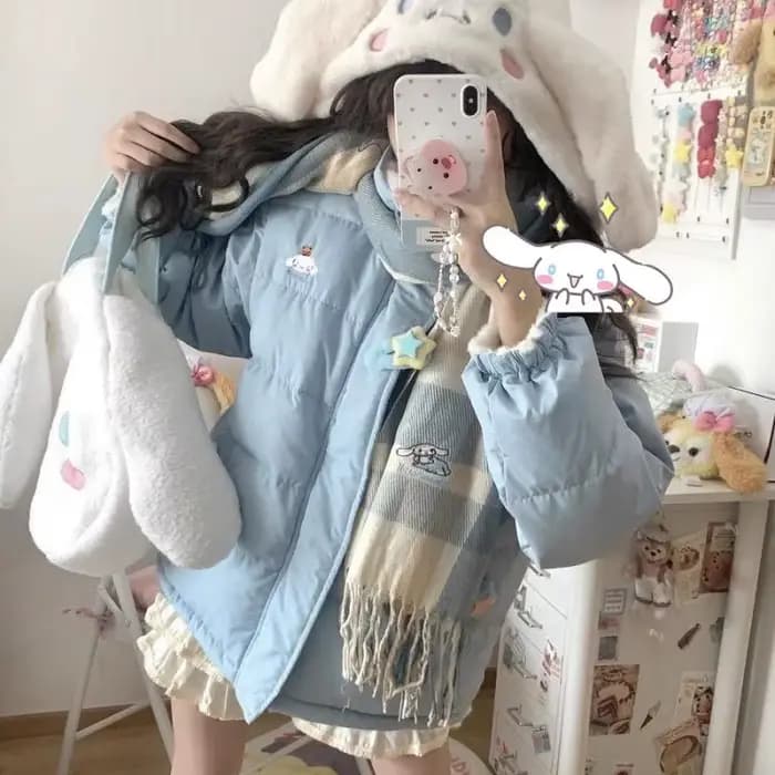Sanrioed Cinnamoroll Veste rembourrée Kawaii Hello Kittys Femmes Manteau en coton double face Plus Hauts brodés en velours Cadeau de Noël