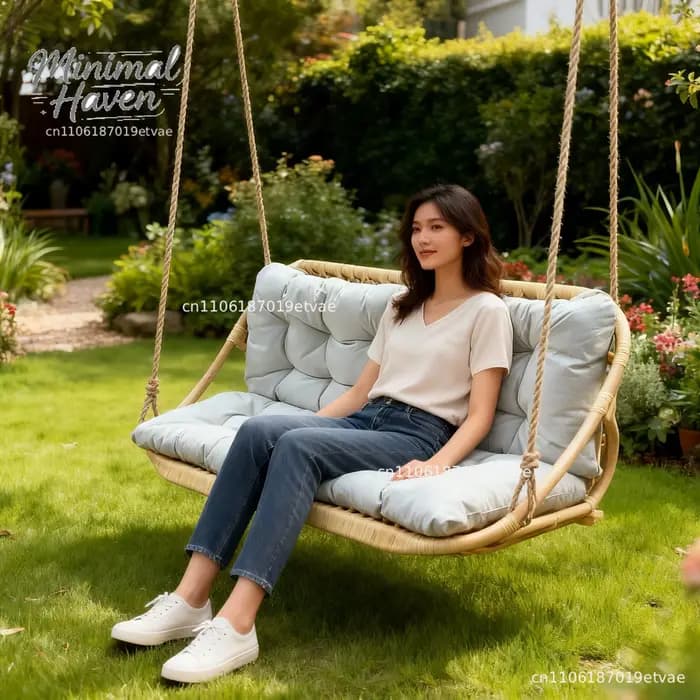 Fauteuil suspendu en rotin pour intérieur, balançoire double en rotin, idéal pour s'asseoir et se reposer, parfait pour balcon, style tendance.