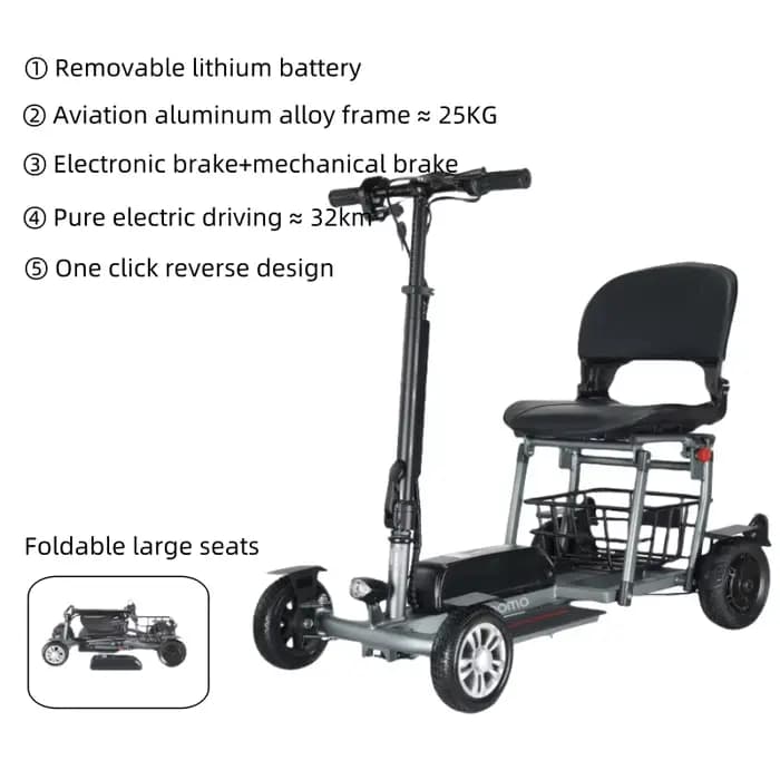 300W 36V 4 roues Scooters de mobilité pour handicapés pliable léger tout-Terrain gamme 32km Scooter électrique batterie amovible