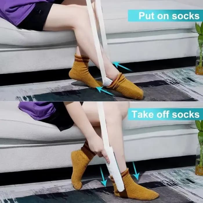 Aide à la mise et au retrait de chaussettes sans se pencher