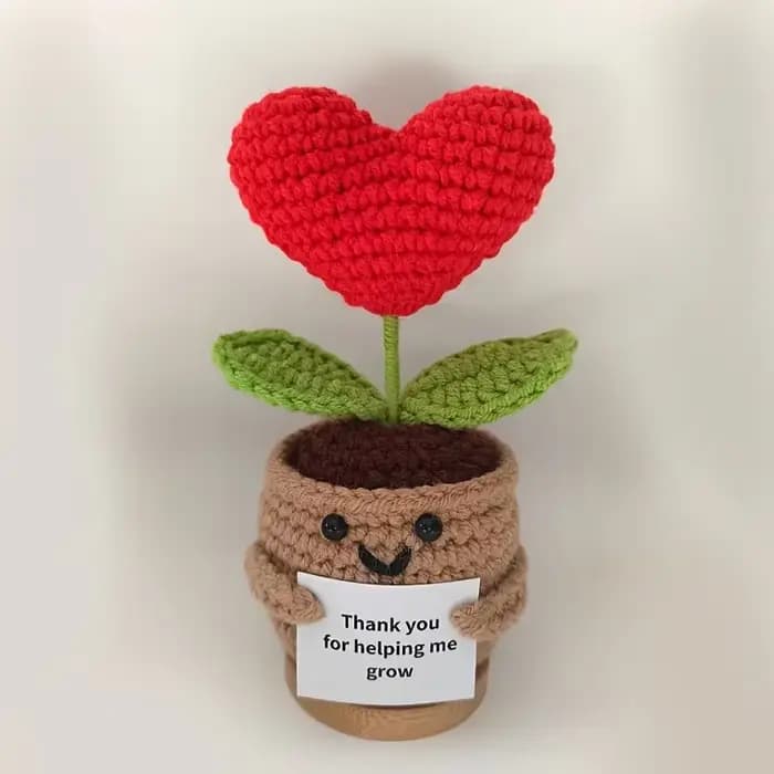 Poupée tournesol au crochet faite à la main avec carte de remerciement - "pour aidez-moi grandir" - Parfaite pour Noël, anniversaire, remise de diplôme