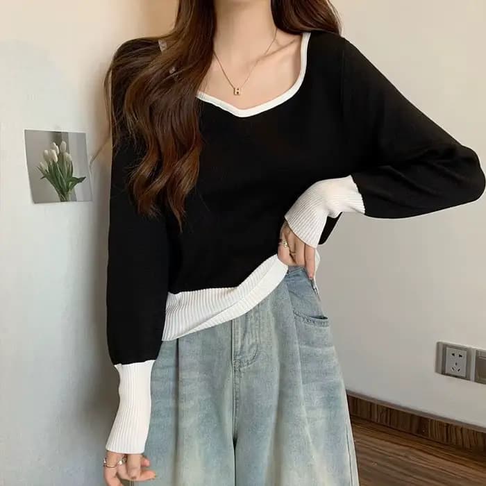 Pull à col en v pour femmes, nouvelle chemise de Base printemps et automne, haut court Unique et polyvalent, 2025
