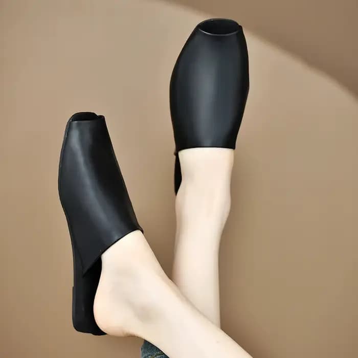 Mules pour femmes, chaussures d'extérieur, pantoufles à bout carré fermé, en cuir de vachette, style simple, souples, en cuir véritable