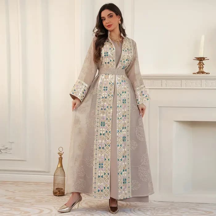 Abaya de l'Aïd pour femme, robe de soirée, ensemble 2 pièces, Kaftan Jalabiya, élégante, musulmane, Dubaï, Vestidos Largo, Ramadan, Caftan, Robe longue, Abayas 2026