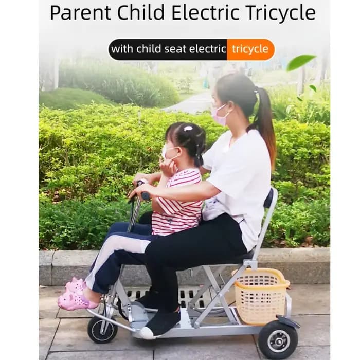 Famille pliante 3 roues 2 places Scooter de mobilité personnes âgées léger pour voyage 250W 36V Tricycle électrique pliable adultes filles