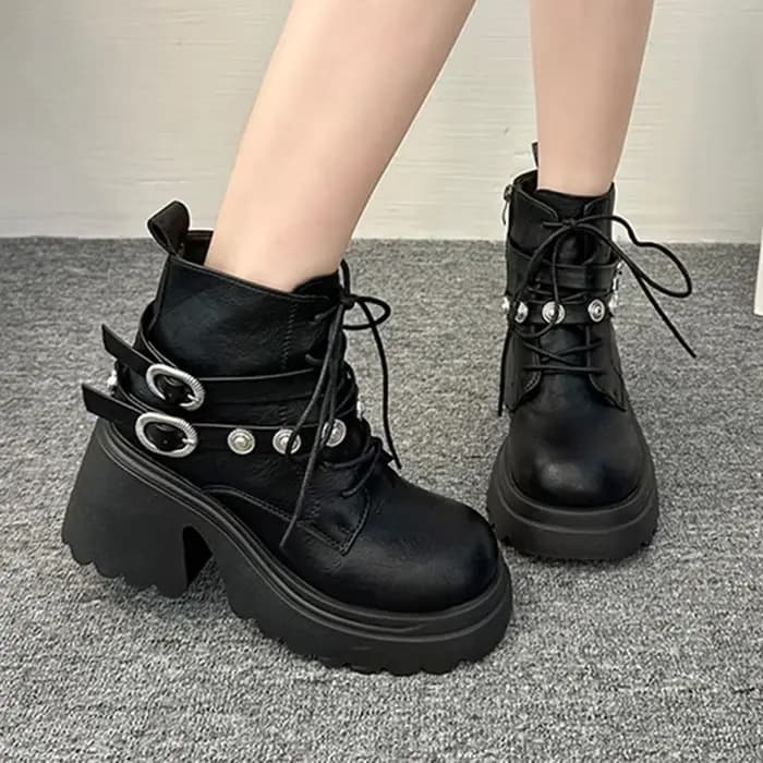 Bottines à talons hauts pour femmes, chaussures de styliste épaisses, escarpins à la mode, confortables, de luxe, Goth Chelsea, hiver