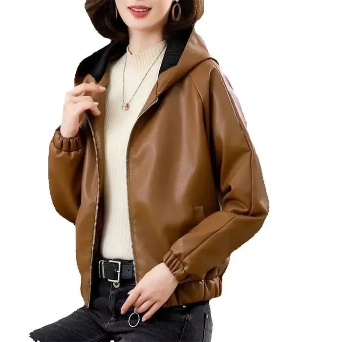 Velours PU cuir manteau femme 2025 nouvelle veste de fourrure automne hiver à capuche vêtements d'extérieur amples mince court en cuir vestes dames Outcoat