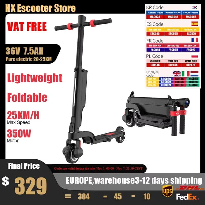 HX X6 Scooter électrique adulte 350W 7.5AH 36V 25 KM/H pliable