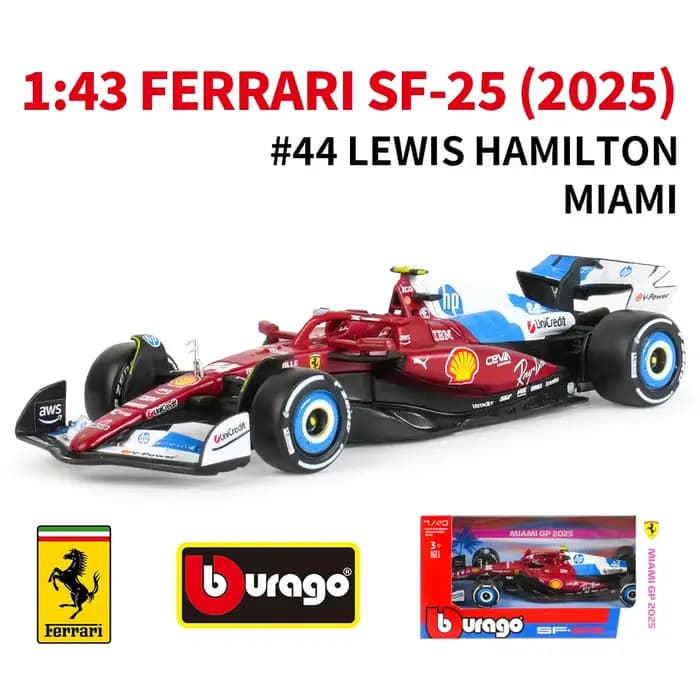 Bburago 1:43 Ferrari F1 Sf25 # 16 # Modèle de voiture de Formule 1 de Miami 44, collection de jouets, ornement, cadeau