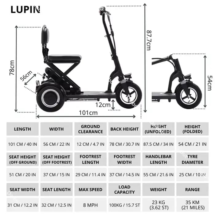 Trottinette de mobilité pliante légère à 3 roues pour personnes âgées avec dossier pliable/support de sac 300w Tricycle électrique voiture adultes
